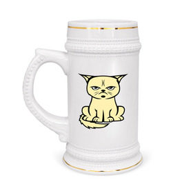 Кружка пивная с принтом Недовольный кот в Курске,  керамика (Материал выдерживает высокую температуру, стоит избегать резкого перепада температур) |  объем 630 мл | Тематика изображения на принте: cat | grumpy | киса | кот | котэ | кошка | недовольный