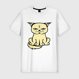 Мужская футболка премиум с принтом Недовольный кот в Курске, 92% хлопок, 8% лайкра | приталенный силуэт, круглый вырез ворота, длина до линии бедра, короткий рукав | Тематика изображения на принте: cat | grumpy | киса | кот | котэ | кошка | недовольный