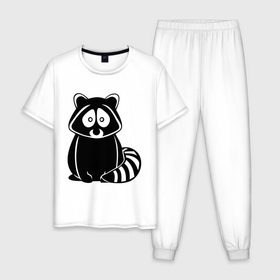 Мужская пижама хлопок с принтом Милый енот в Курске, 100% хлопок | брюки и футболка прямого кроя, без карманов, на брюках мягкая резинка на поясе и по низу штанин
 | енот