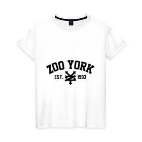 Женская футболка хлопок с принтом Zoo York в Курске, 100% хлопок | прямой крой, круглый вырез горловины, длина до линии бедер, слегка спущенное плечо | 300 | york | zoo | антибренд | зоо | йорк