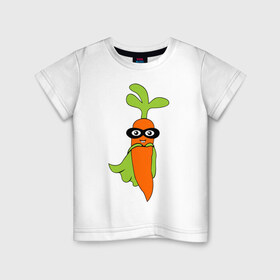Детская футболка хлопок с принтом Супер-морковь в Курске, 100% хлопок | круглый вырез горловины, полуприлегающий силуэт, длина до линии бедер | Тематика изображения на принте: супергерой