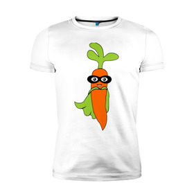 Мужская футболка премиум с принтом Супер-морковь в Курске, 92% хлопок, 8% лайкра | приталенный силуэт, круглый вырез ворота, длина до линии бедра, короткий рукав | супергерой