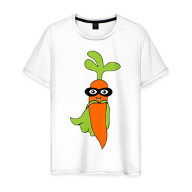 Мужская футболка хлопок с принтом Супер-морковь в Курске, 100% хлопок | прямой крой, круглый вырез горловины, длина до линии бедер, слегка спущенное плечо. | супергерой