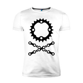 Мужская футболка премиум с принтом Велосипедная цепь и звездочка в Курске, 92% хлопок, 8% лайкра | приталенный силуэт, круглый вырез ворота, длина до линии бедра, короткий рукав | пират