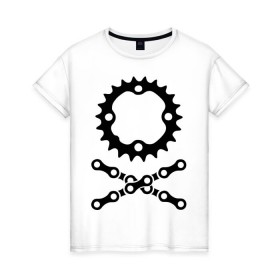 Женская футболка хлопок с принтом Велосипедная цепь и звездочка в Курске, 100% хлопок | прямой крой, круглый вырез горловины, длина до линии бедер, слегка спущенное плечо | пират