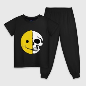Детская пижама хлопок с принтом Смайлик-черепок в Курске, 100% хлопок |  брюки и футболка прямого кроя, без карманов, на брюках мягкая резинка на поясе и по низу штанин
 | скелет