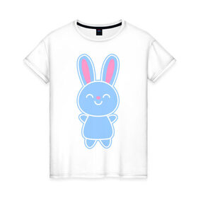 Женская футболка хлопок с принтом Зайка в Курске, 100% хлопок | прямой крой, круглый вырез горловины, длина до линии бедер, слегка спущенное плечо | bunny | rabbit | белый | зайка | заяц | кролик | милый