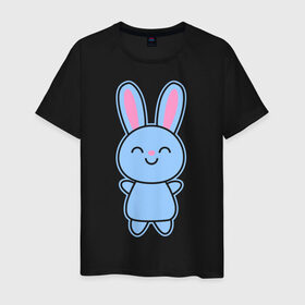 Мужская футболка хлопок с принтом Зайка в Курске, 100% хлопок | прямой крой, круглый вырез горловины, длина до линии бедер, слегка спущенное плечо. | bunny | rabbit | белый | зайка | заяц | кролик | милый