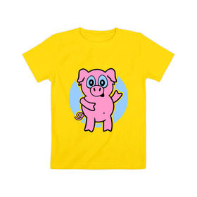 Детская футболка хлопок с принтом Поросенок в Курске, 100% хлопок | круглый вырез горловины, полуприлегающий силуэт, длина до линии бедер | кабан | милый | поросенок | пятачок | розовый | свинья | хрюша