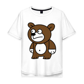 Мужская футболка хлопок Oversize с принтом Странный мишка в Курске, 100% хлопок | свободный крой, круглый ворот, “спинка” длиннее передней части | вылупился | медведь | недовольный | пялится