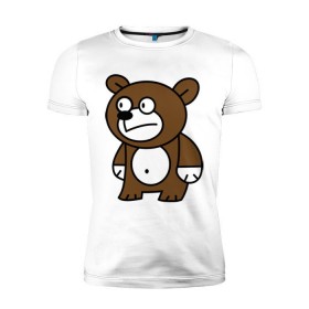 Мужская футболка премиум с принтом Странный мишка в Курске, 92% хлопок, 8% лайкра | приталенный силуэт, круглый вырез ворота, длина до линии бедра, короткий рукав | вылупился | медведь | недовольный | пялится