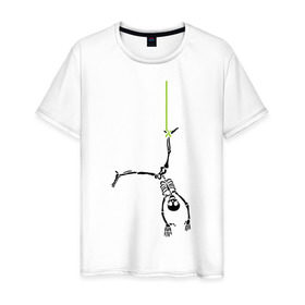 Мужская футболка хлопок с принтом Висячий скелетик в Курске, 100% хлопок | прямой крой, круглый вырез горловины, длина до линии бедер, слегка спущенное плечо. | скелет