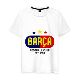 Мужская футболка хлопок с принтом Barcelona Football club в Курске, 100% хлопок | прямой крой, круглый вырез горловины, длина до линии бедер, слегка спущенное плечо. | Тематика изображения на принте: barca | barcelona | club | football | барселона | клуб | футбол