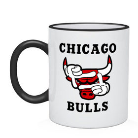 Кружка двухцветная с принтом Chicago Bulls Swag в Курске, керамика | объем — 330 мл, диаметр — 80 мм. Цветная ручка и кайма сверху, в некоторых цветах — вся внутренняя часть | bulls | chicago | new | swag | буллс | чикаго