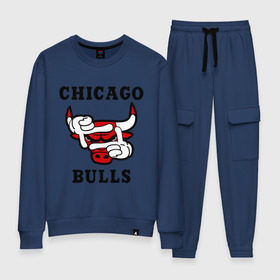 Женский костюм хлопок с принтом Chicago Bulls Swag в Курске, 100% хлопок | на свитшоте круглая горловина, мягкая резинка по низу. Брюки заужены к низу, на них два вида карманов: два 