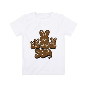 Детская футболка хлопок с принтом Шоколадные кролики в Курске, 100% хлопок | круглый вырез горловины, полуприлегающий силуэт, длина до линии бедер | Тематика изображения на принте: chocolate | death | rabbit | еда | зайцы | заяц | зверь | кролик | шоколад