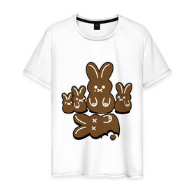 Мужская футболка хлопок с принтом Шоколадные кролики в Курске, 100% хлопок | прямой крой, круглый вырез горловины, длина до линии бедер, слегка спущенное плечо. | chocolate | death | rabbit | еда | зайцы | заяц | зверь | кролик | шоколад