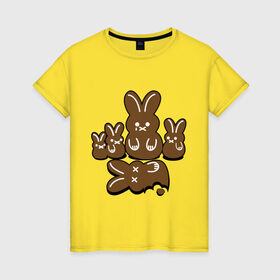 Женская футболка хлопок с принтом Шоколадные кролики в Курске, 100% хлопок | прямой крой, круглый вырез горловины, длина до линии бедер, слегка спущенное плечо | chocolate | death | rabbit | еда | зайцы | заяц | зверь | кролик | шоколад
