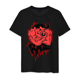 Мужская футболка хлопок с принтом Rage (Ярость) в Курске, 100% хлопок | прямой крой, круглый вырез горловины, длина до линии бедер, слегка спущенное плечо. | Тематика изображения на принте: bull | rage | бык | качок | силовой | спорт | ярость