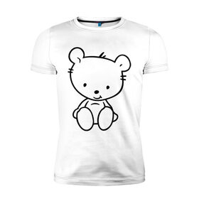 Мужская футболка премиум с принтом Белый мишка в Курске, 92% хлопок, 8% лайкра | приталенный силуэт, круглый вырез ворота, длина до линии бедра, короткий рукав | Тематика изображения на принте: белый | маленький | медведь | медвежонок | милый | мишка | мишутка