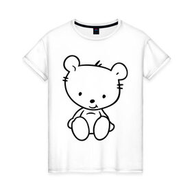 Женская футболка хлопок с принтом Белый мишка в Курске, 100% хлопок | прямой крой, круглый вырез горловины, длина до линии бедер, слегка спущенное плечо | белый | маленький | медведь | медвежонок | милый | мишка | мишутка
