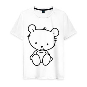 Мужская футболка хлопок с принтом Белый мишка в Курске, 100% хлопок | прямой крой, круглый вырез горловины, длина до линии бедер, слегка спущенное плечо. | Тематика изображения на принте: белый | маленький | медведь | медвежонок | милый | мишка | мишутка
