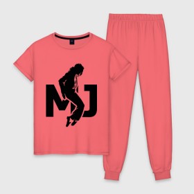 Женская пижама хлопок с принтом Майкл Джексон в Курске, 100% хлопок | брюки и футболка прямого кроя, без карманов, на брюках мягкая резинка на поясе и по низу штанин | jackson | king | michael | music | pop | джексон | джэксон | король | майкл | музыка | поп | попса