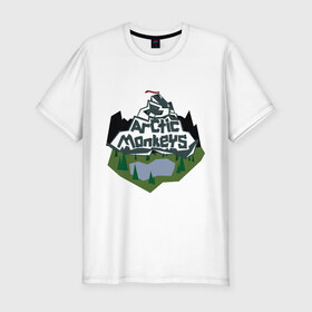 Мужская футболка премиум с принтом Arctic monkeys mountain в Курске, 92% хлопок, 8% лайкра | приталенный силуэт, круглый вырез ворота, длина до линии бедра, короткий рукав | arctic monkeys