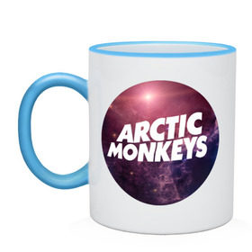 Кружка двухцветная с принтом Arctic monkeys space logo в Курске, керамика | объем — 330 мл, диаметр — 80 мм. Цветная ручка и кайма сверху, в некоторых цветах — вся внутренняя часть | Тематика изображения на принте: arctic monkeys