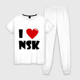 Женская пижама хлопок с принтом I LOVE NSK в Курске, 100% хлопок | брюки и футболка прямого кроя, без карманов, на брюках мягкая резинка на поясе и по низу штанин | новосибирск | нск | россия | сибирь | я люблю.