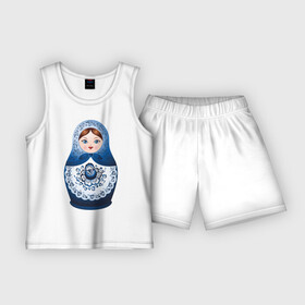 Детская пижама с шортами хлопок с принтом Матрешка Гжель в Курске,  |  | Тематика изображения на принте: русь