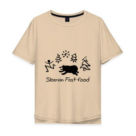 Мужская футболка хлопок Oversize с принтом Siberian Fast food в Курске, 100% хлопок | свободный крой, круглый ворот, “спинка” длиннее передней части | Тематика изображения на принте: siberia fastfood | елки | фастфуд