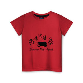 Детская футболка хлопок с принтом Siberian Fast food в Курске, 100% хлопок | круглый вырез горловины, полуприлегающий силуэт, длина до линии бедер | Тематика изображения на принте: siberia fastfood | елки | фастфуд