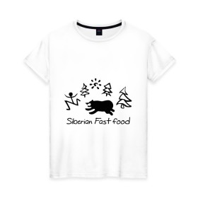 Женская футболка хлопок с принтом Siberian Fast food в Курске, 100% хлопок | прямой крой, круглый вырез горловины, длина до линии бедер, слегка спущенное плечо | siberia fastfood | елки | фастфуд