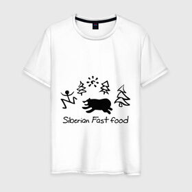 Мужская футболка хлопок с принтом Siberian Fast food в Курске, 100% хлопок | прямой крой, круглый вырез горловины, длина до линии бедер, слегка спущенное плечо. | Тематика изображения на принте: siberia fastfood | елки | фастфуд