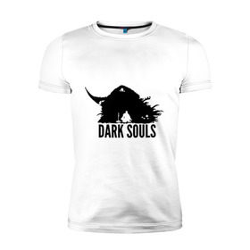 Мужская футболка премиум с принтом Dark Souls в Курске, 92% хлопок, 8% лайкра | приталенный силуэт, круглый вырез ворота, длина до линии бедра, короткий рукав | dark souls | praise the sun | you died | дарк соулс | темные души