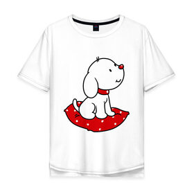 Мужская футболка хлопок Oversize с принтом Собачка на подушке в Курске, 100% хлопок | свободный крой, круглый ворот, “спинка” длиннее передней части | милый | пес | подушка | собака | щенок