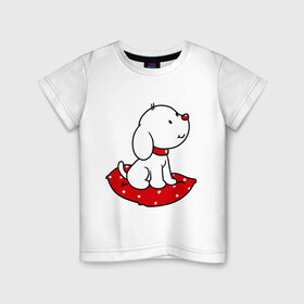 Детская футболка хлопок с принтом Собачка на подушке в Курске, 100% хлопок | круглый вырез горловины, полуприлегающий силуэт, длина до линии бедер | милый | пес | подушка | собака | щенок