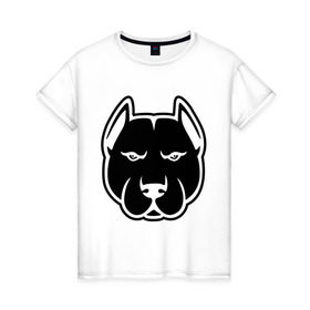 Женская футболка хлопок с принтом Суровый пес в Курске, 100% хлопок | прямой крой, круглый вырез горловины, длина до линии бедер, слегка спущенное плечо | голова | пасть | пес | собака | суровый