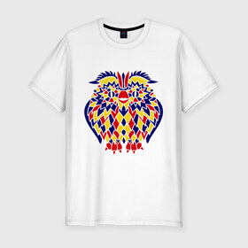 Мужская футболка премиум с принтом Сова разноцветная мозаика в Курске, 92% хлопок, 8% лайкра | приталенный силуэт, круглый вырез ворота, длина до линии бедра, короткий рукав | сова