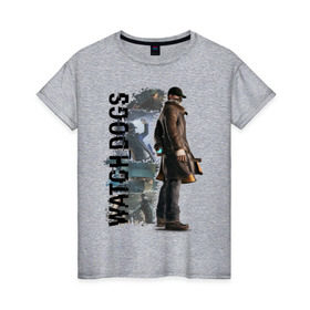 Женская футболка хлопок с принтом Watch Dogs (Aiden Pierce) в Курске, 100% хлопок | прямой крой, круглый вырез горловины, длина до линии бедер, слегка спущенное плечо | Тематика изображения на принте: aiden | dog | pierce | watch | пирс | эйден