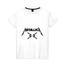 Женская футболка хлопок с принтом Metallica в Курске, 100% хлопок | прямой крой, круглый вырез горловины, длина до линии бедер, слегка спущенное плечо | металлика