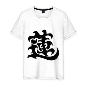 Мужская футболка хлопок с принтом Японский иероглиф - Лотос в Курске, 100% хлопок | прямой крой, круглый вырез горловины, длина до линии бедер, слегка спущенное плечо. | иероглиф | каллиграфия | китай | лотос | япония