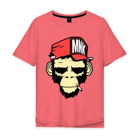 Мужская футболка хлопок Oversize с принтом Monkey Swag в Курске, 100% хлопок | свободный крой, круглый ворот, “спинка” длиннее передней части | cap | hat | head | mnk | monkey | swag | голова | кепка | мартышка | обезьяна | свэг