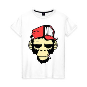 Женская футболка хлопок с принтом Monkey Swag в Курске, 100% хлопок | прямой крой, круглый вырез горловины, длина до линии бедер, слегка спущенное плечо | cap | hat | head | mnk | monkey | swag | голова | кепка | мартышка | обезьяна | свэг