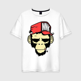 Женская футболка хлопок Oversize с принтом Monkey Swag в Курске, 100% хлопок | свободный крой, круглый ворот, спущенный рукав, длина до линии бедер
 | cap | hat | head | mnk | monkey | swag | голова | кепка | мартышка | обезьяна | свэг