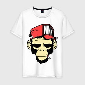 Мужская футболка хлопок с принтом Monkey Swag в Курске, 100% хлопок | прямой крой, круглый вырез горловины, длина до линии бедер, слегка спущенное плечо. | cap | hat | head | mnk | monkey | swag | голова | кепка | мартышка | обезьяна | свэг