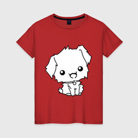 Женская футболка хлопок с принтом Милый песик в Курске, 100% хлопок | прямой крой, круглый вырез горловины, длина до линии бедер, слегка спущенное плечо | маленький | милый | пес | пушистый | собака | щенок