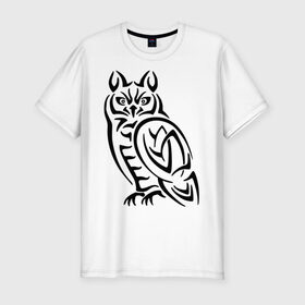 Мужская футболка премиум с принтом Сова кельтский орнамент в Курске, 92% хлопок, 8% лайкра | приталенный силуэт, круглый вырез ворота, длина до линии бедра, короткий рукав | сова