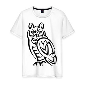 Мужская футболка хлопок с принтом Сова кельтский орнамент в Курске, 100% хлопок | прямой крой, круглый вырез горловины, длина до линии бедер, слегка спущенное плечо. | сова